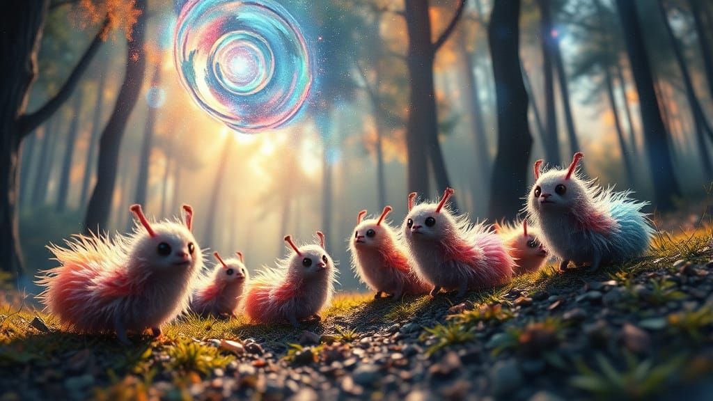 Fluffy Inchworms Frolic Under Swirling Nebulae