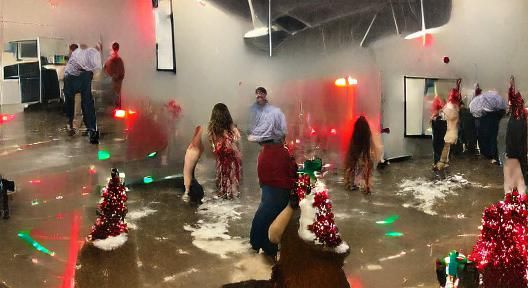 Chaotic Office Christmas Party Scene