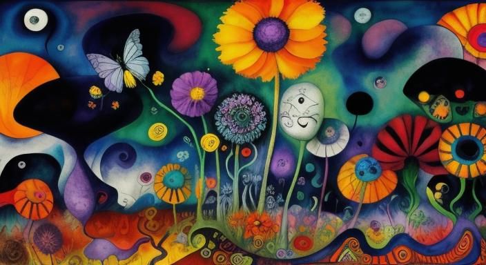Fairies in Dark Meadow Dreamscape, Abstract Art