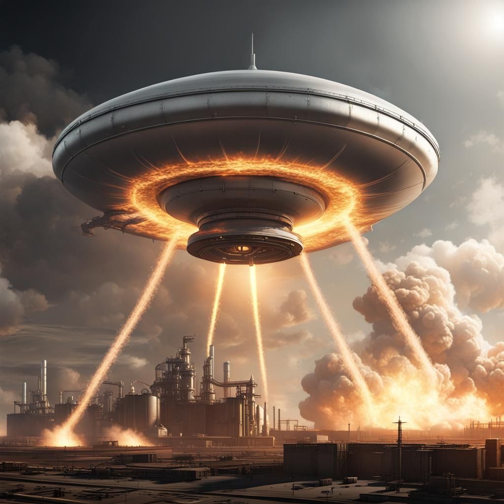 1950s Sci-Fi Flying Saucer Over Explosion