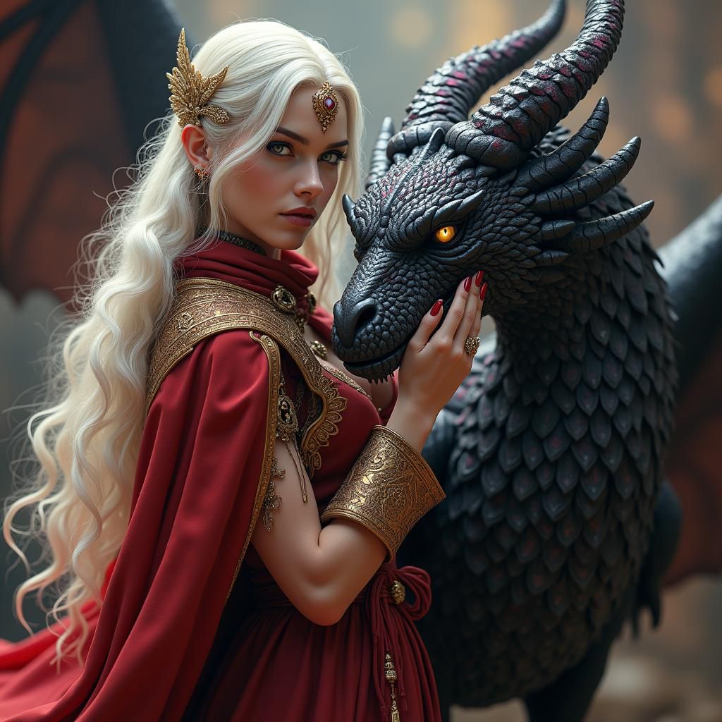 Woman with Wyvern in Dark Fantasy Style