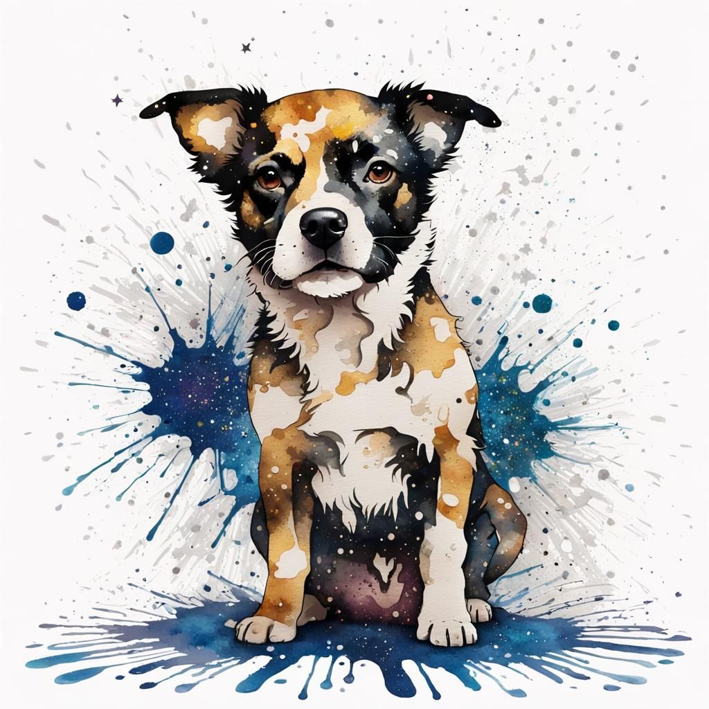 Glittering Watercolor Dog: Splash Art with Bokeh
