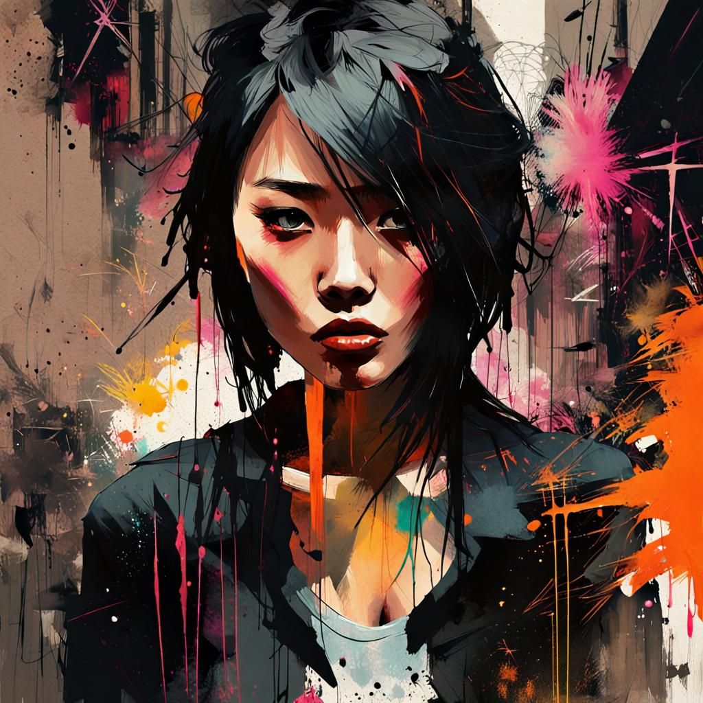 Urbanpunk Girl in Neo-Expressionist Painting Style