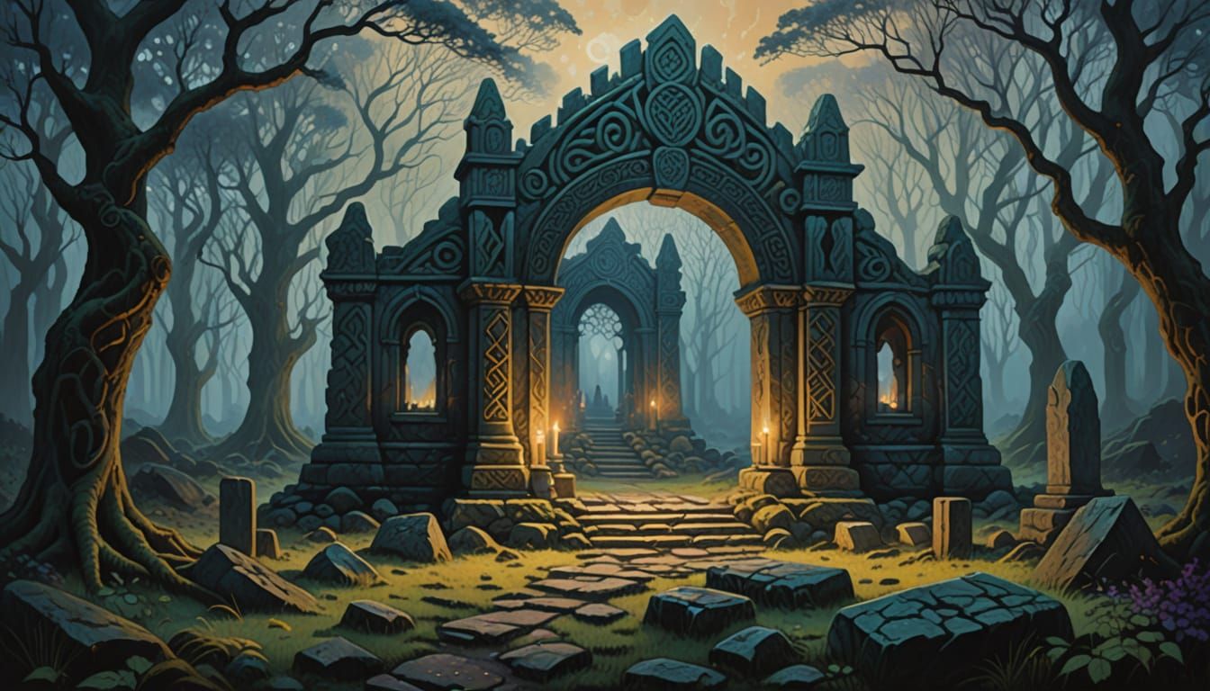 Ancient Celtic Ruins Drenched in Golden Candlelight