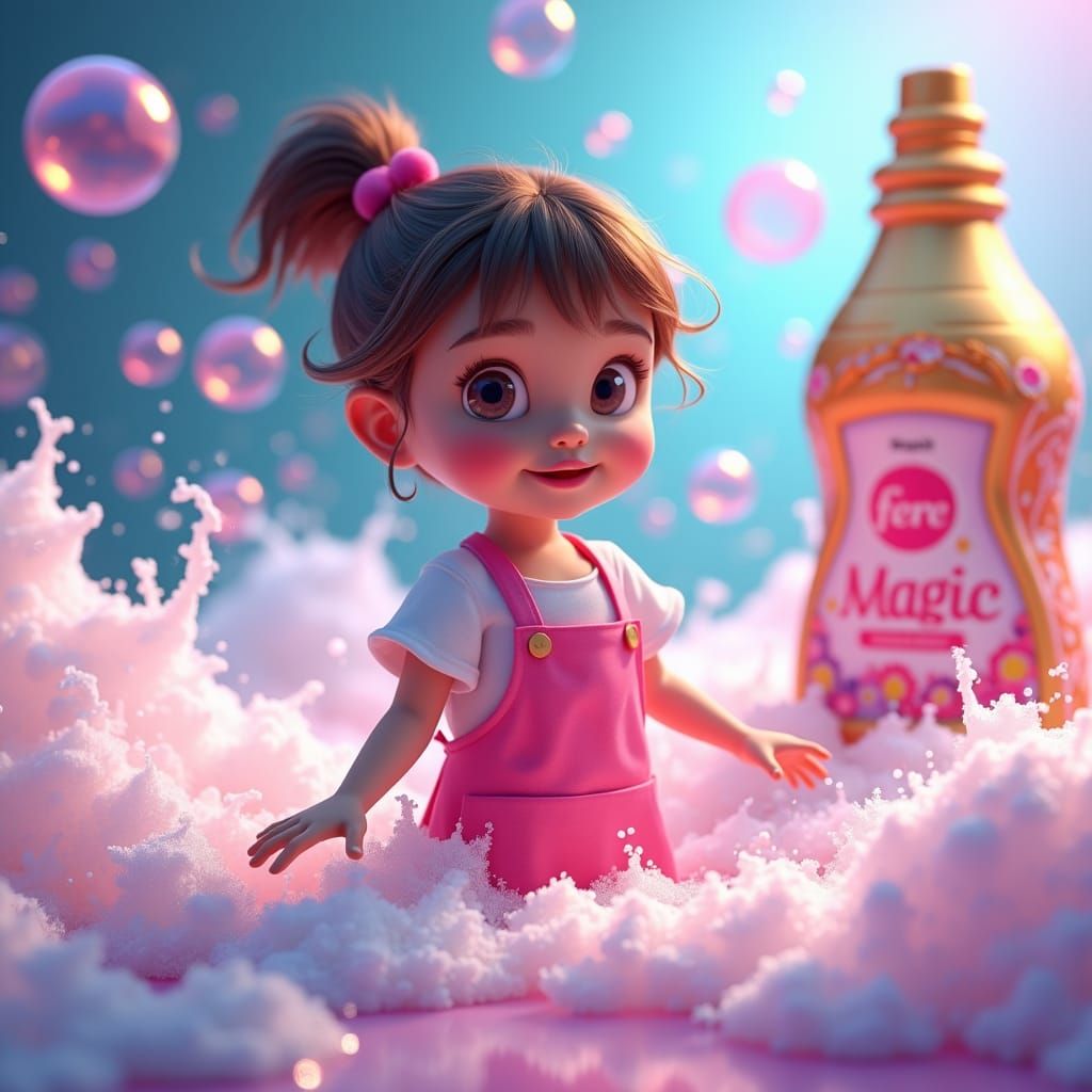 Cute Girl with Dish Soap in Fantasy Style