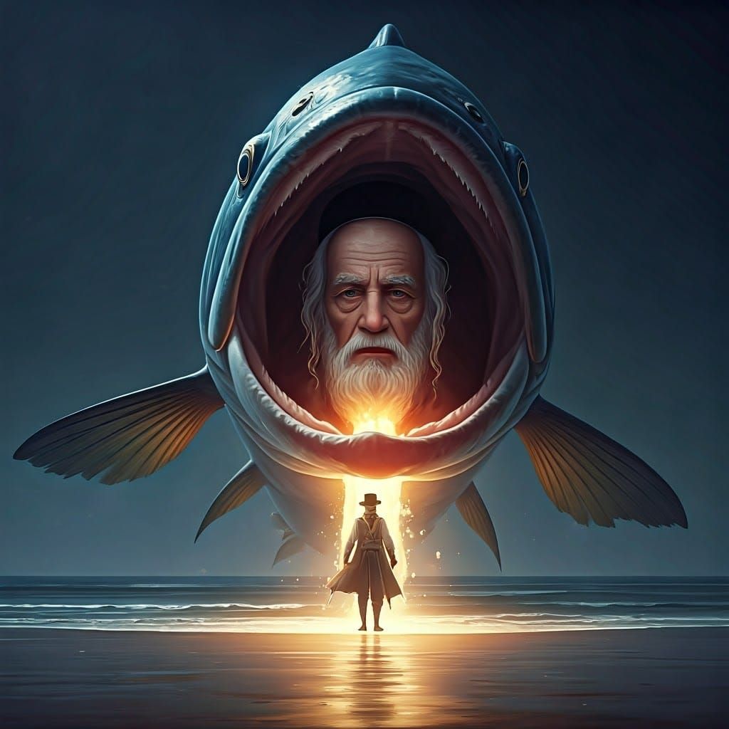 Dramatic Fish Ejects Jew to Beach: Cinematic Still