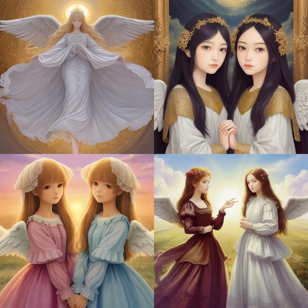 Angel and Demon Twin Sisters in Divine Light