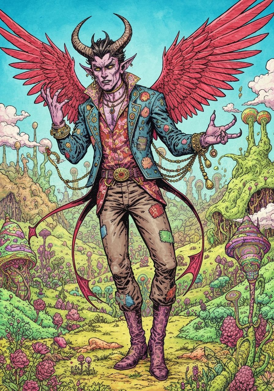 Winged Demon Man in Comic Style