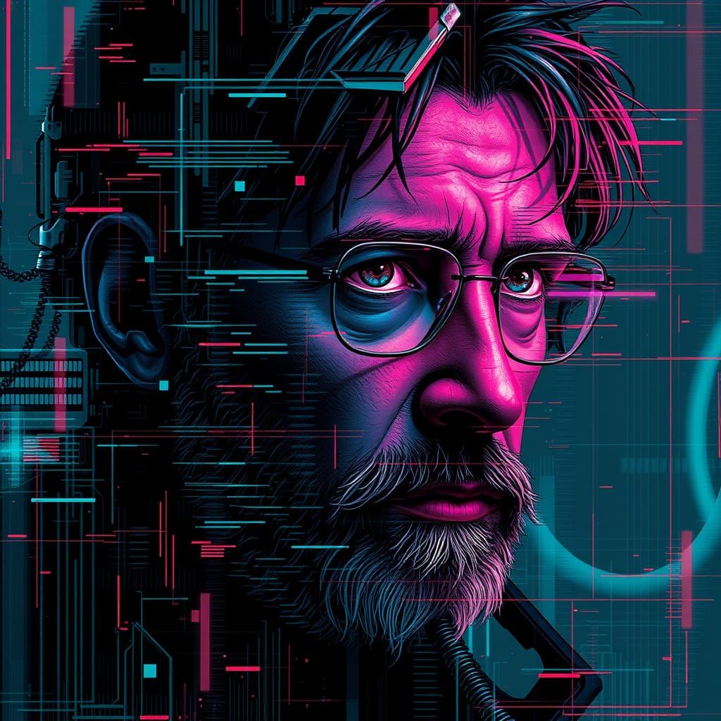 Cyberpunk Portrait with Glitchcore Errors and Pixel Art