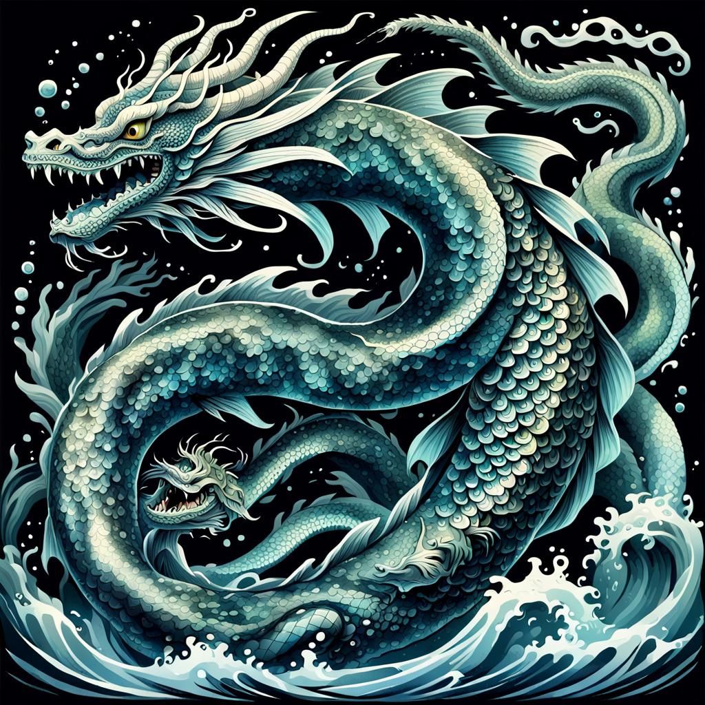 Mythical Dragon Sea Serpent in Detailed Matte Painting