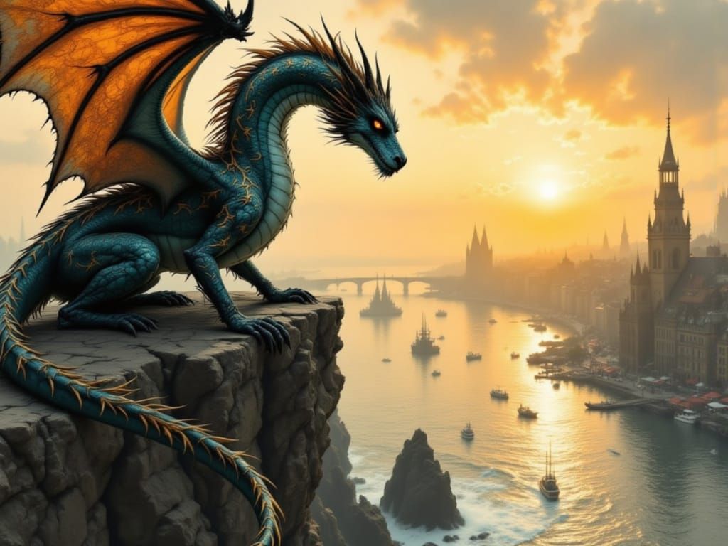 Majestic Dragon in Rococo Style, Adorned with Intricate Patt...