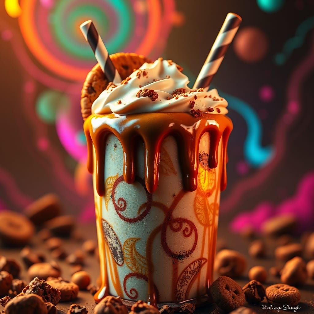 Cookie Milkshake in Psychedelic Digital Art Style