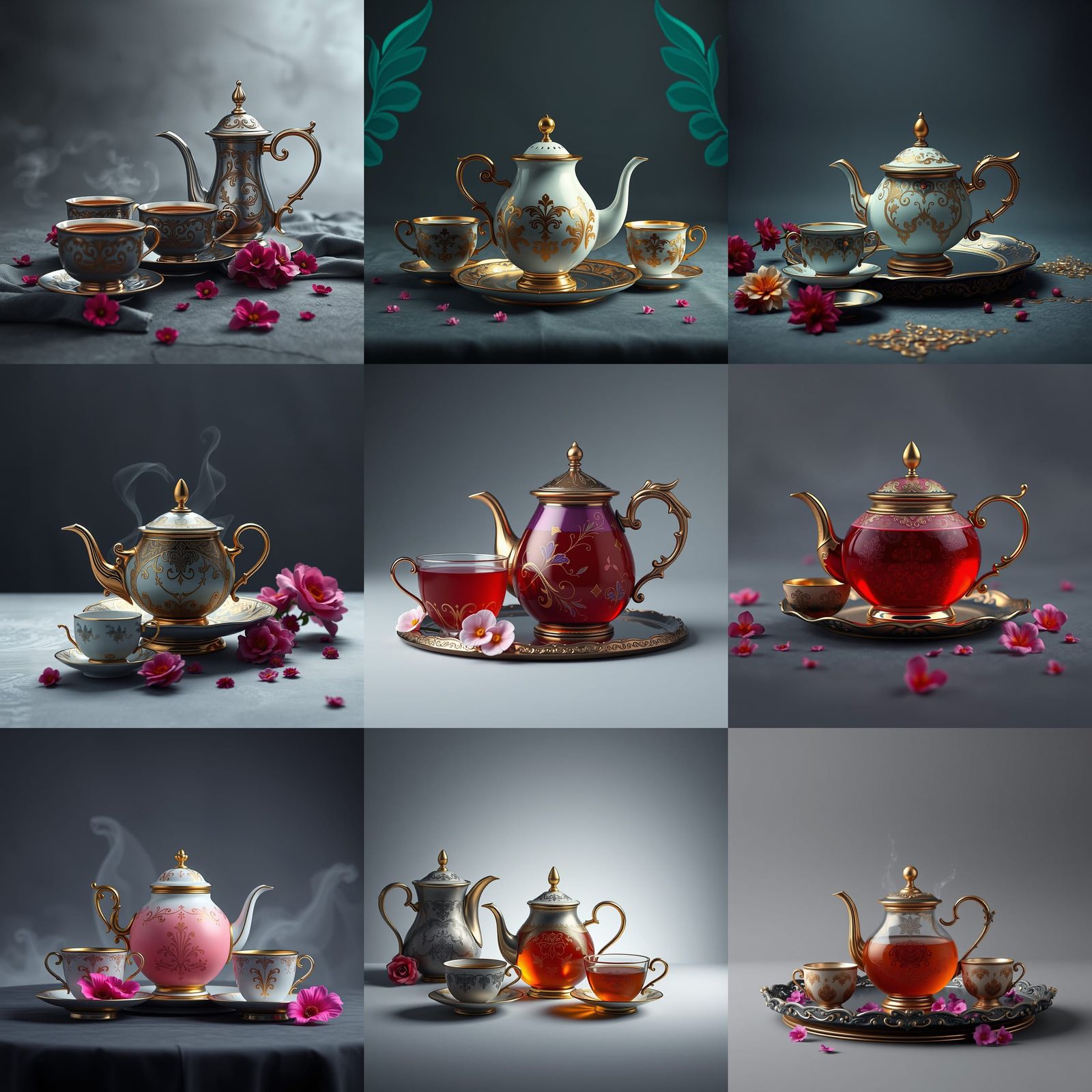 Elegant Tea Set: Detailed Matte Painting