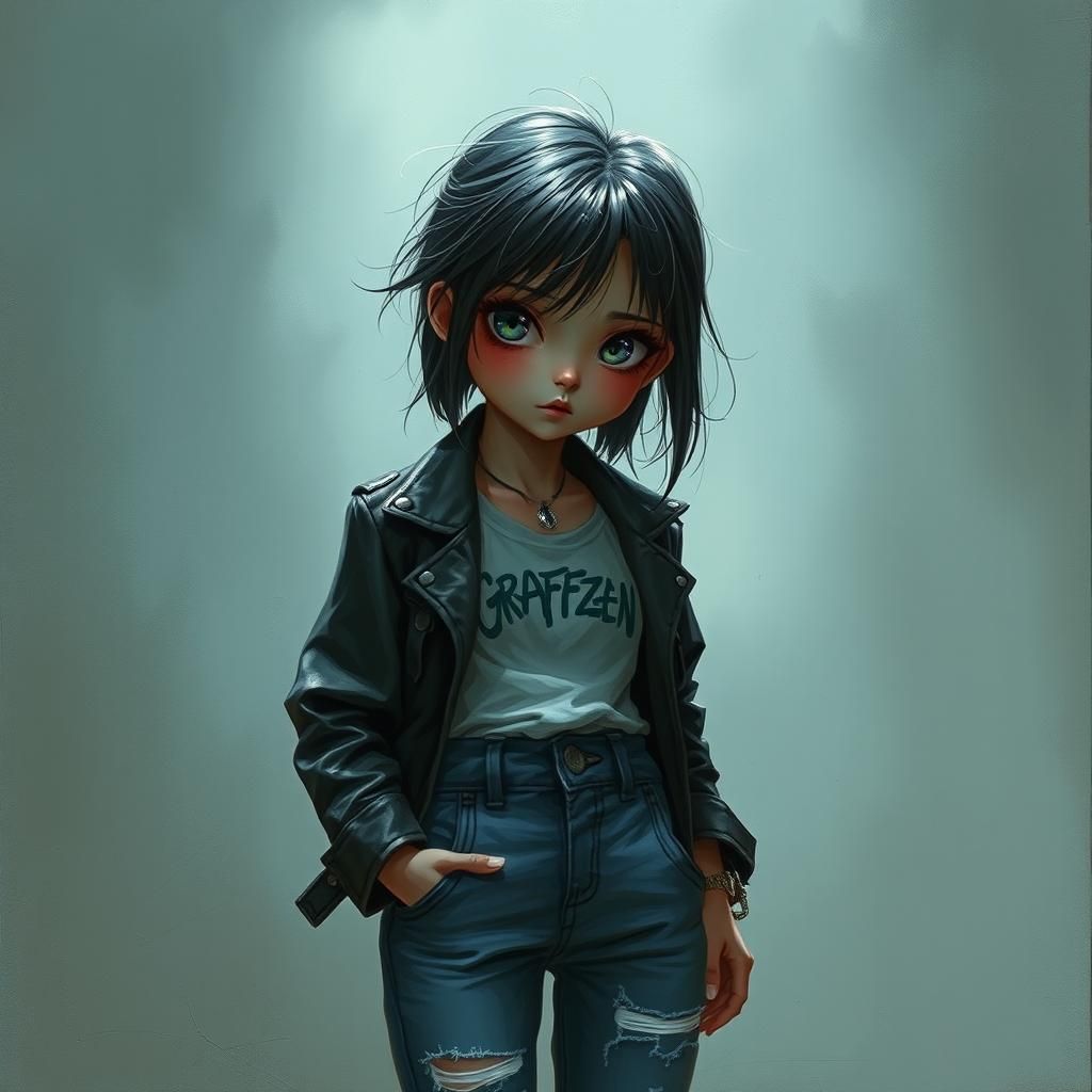 Mysterious Girl in Jeans: Dreamlike Illustration