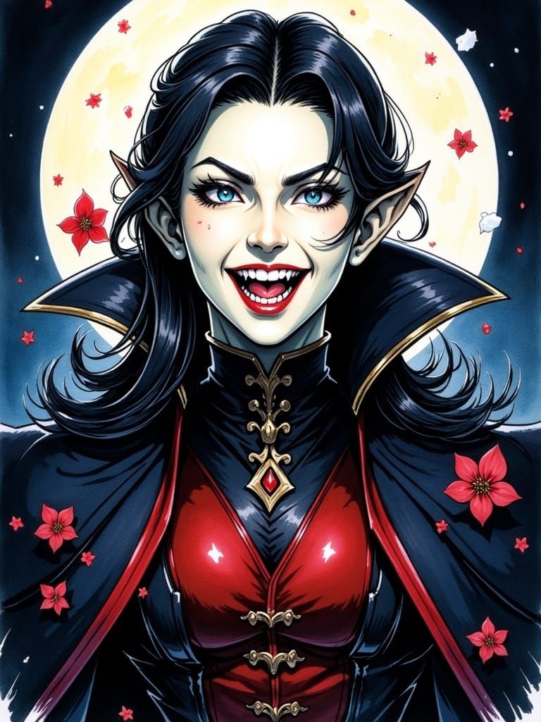 Anime Vampire Portrait in Watercolor Style