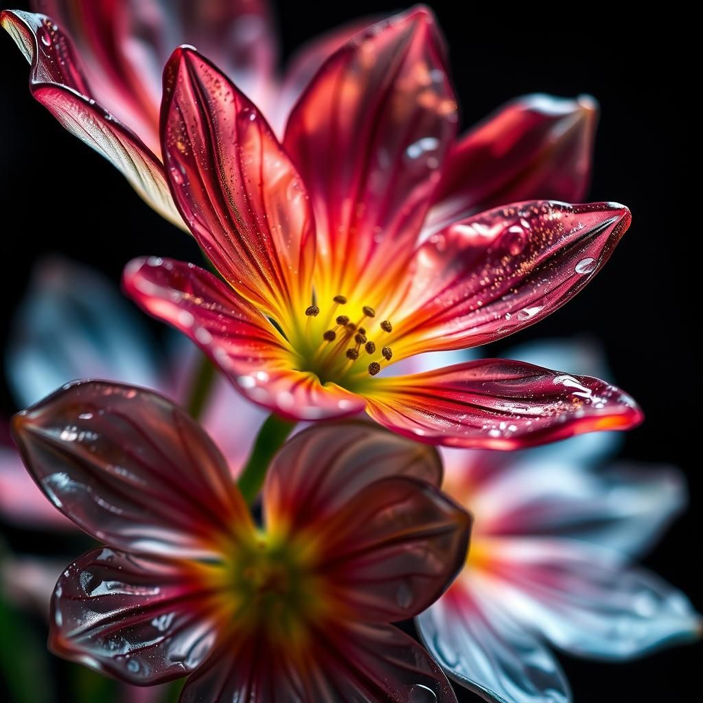 Vibrant Enamel Glass Flowers: Hyperrealistic HDR Image