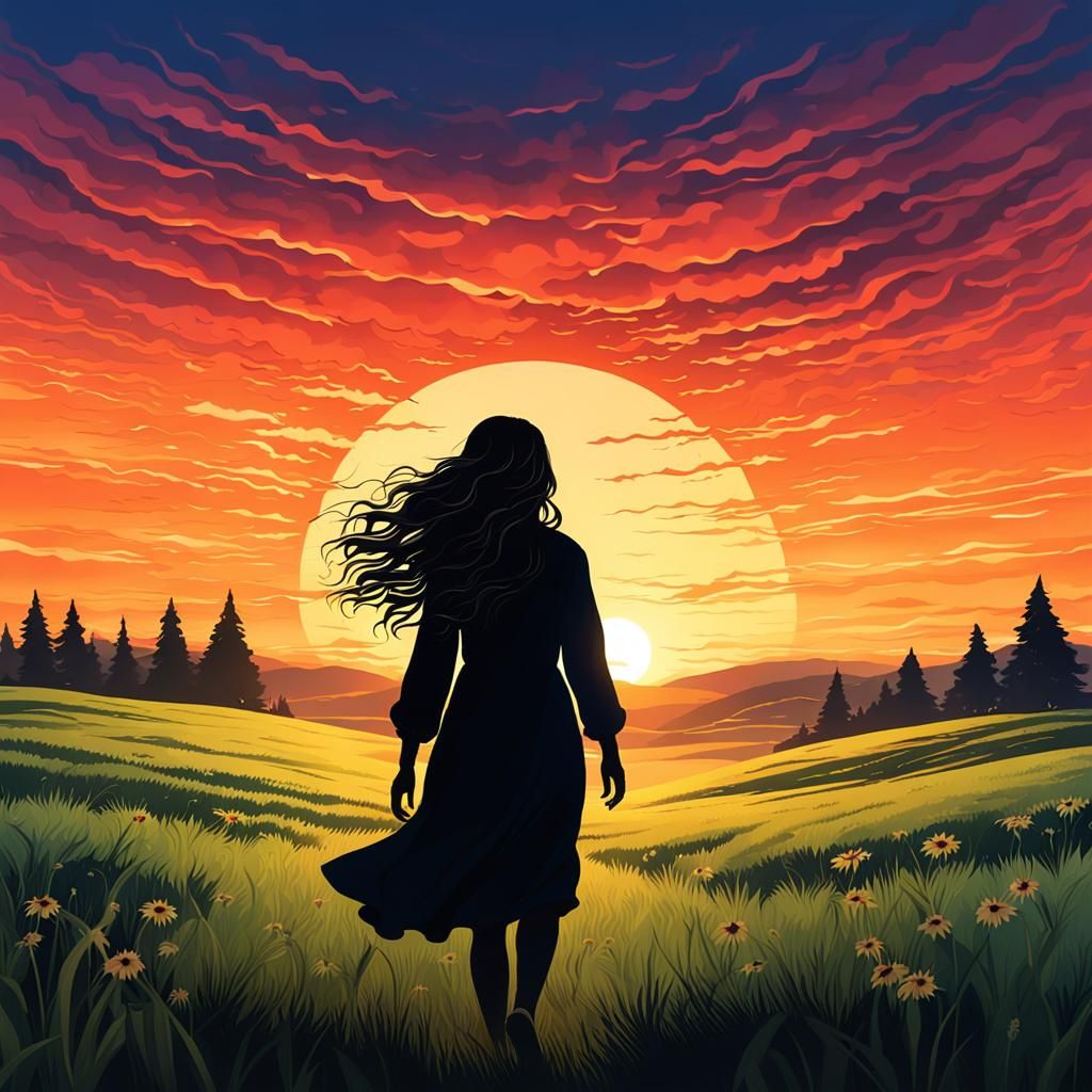 Woman's Silhouette at Dawn in Vibrant Colors