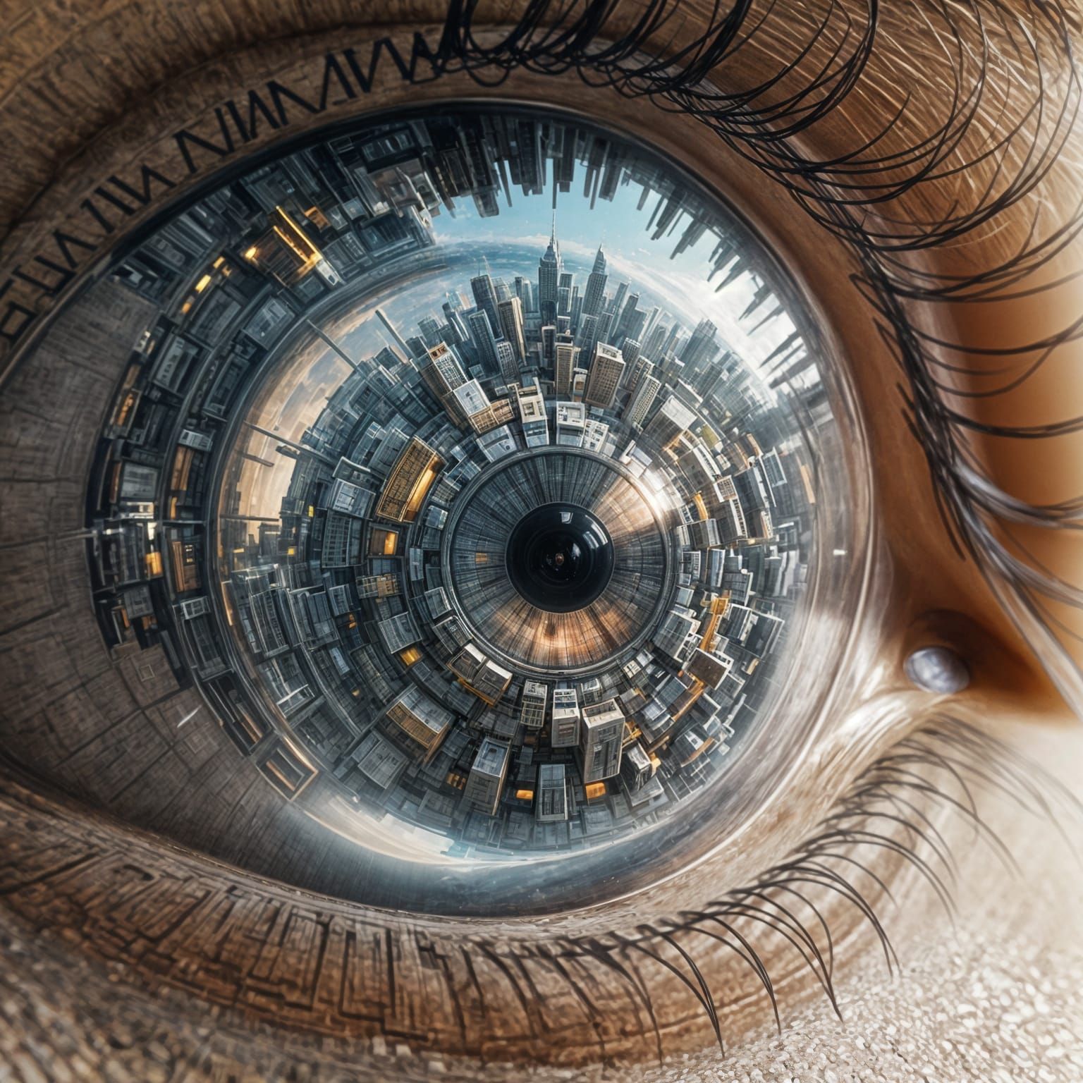 Futuristic City Reflected in Human Eye