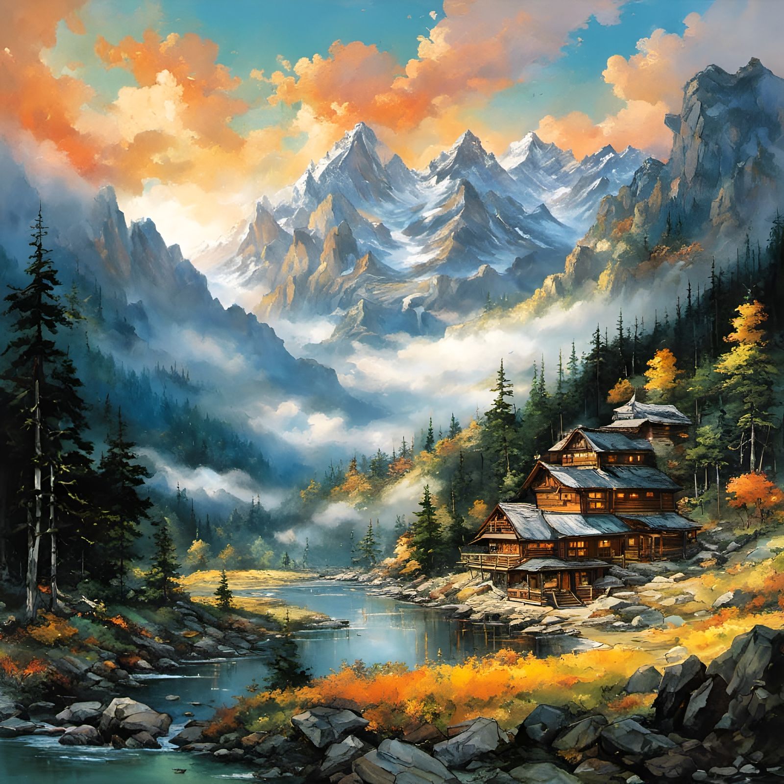 Epic Mountainscape with Vibrant Triadic Colors