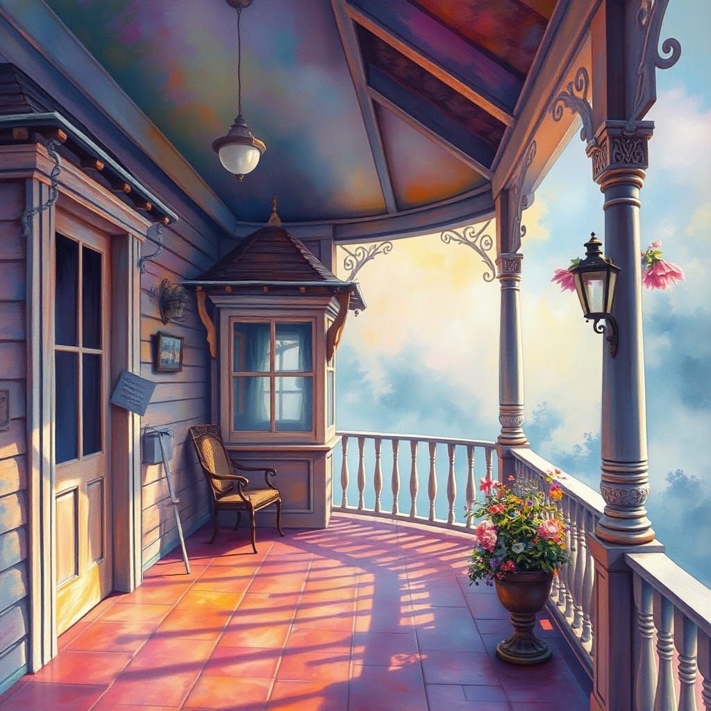 Whimsical Veranda in Vibrant Impressionist Style
