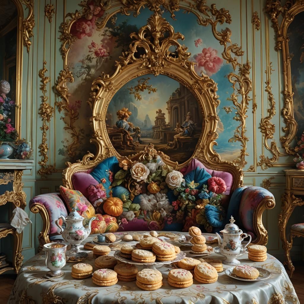 French Biscuits in Rococo Room, Digital Matte Painting