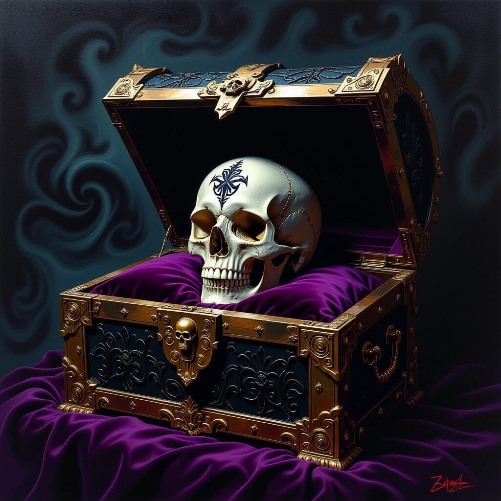 Tribal Skull in Ornate Treasure Chest