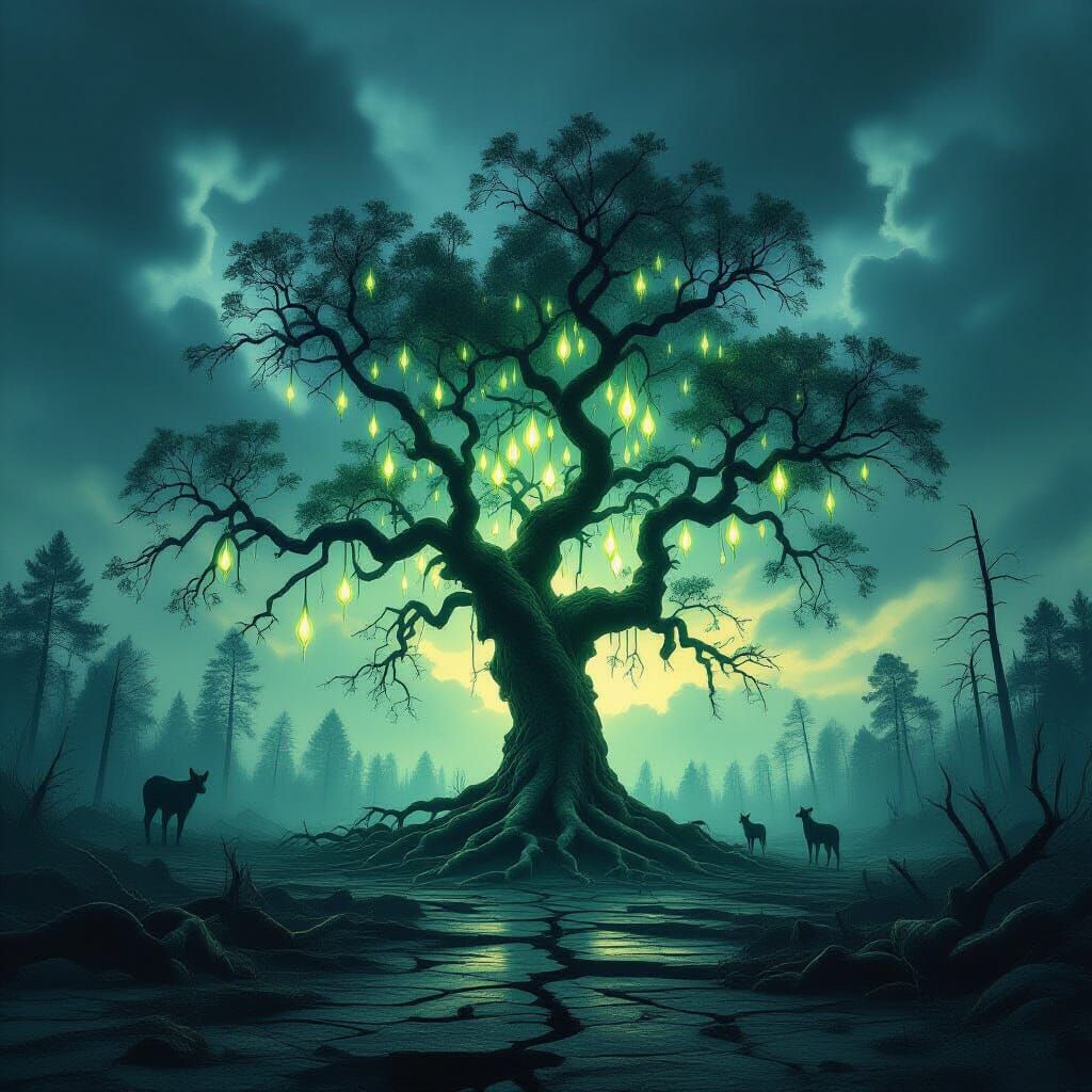 Ancient Tree's Silent Cry: Surreal Eco-Art Poster