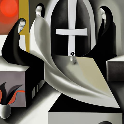Abstract Cubist Funeral Scene in Geometric Style