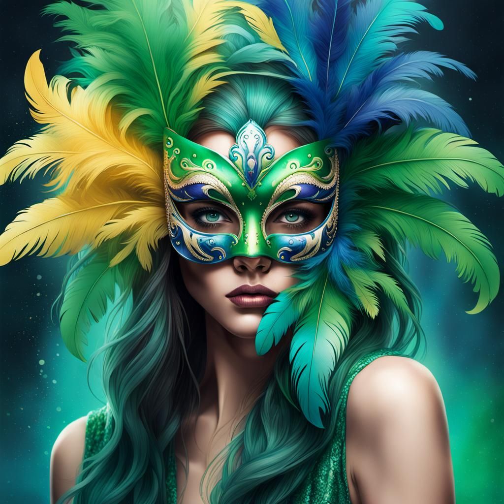 Woman with Mardi Gras Mask in Graffiti Style