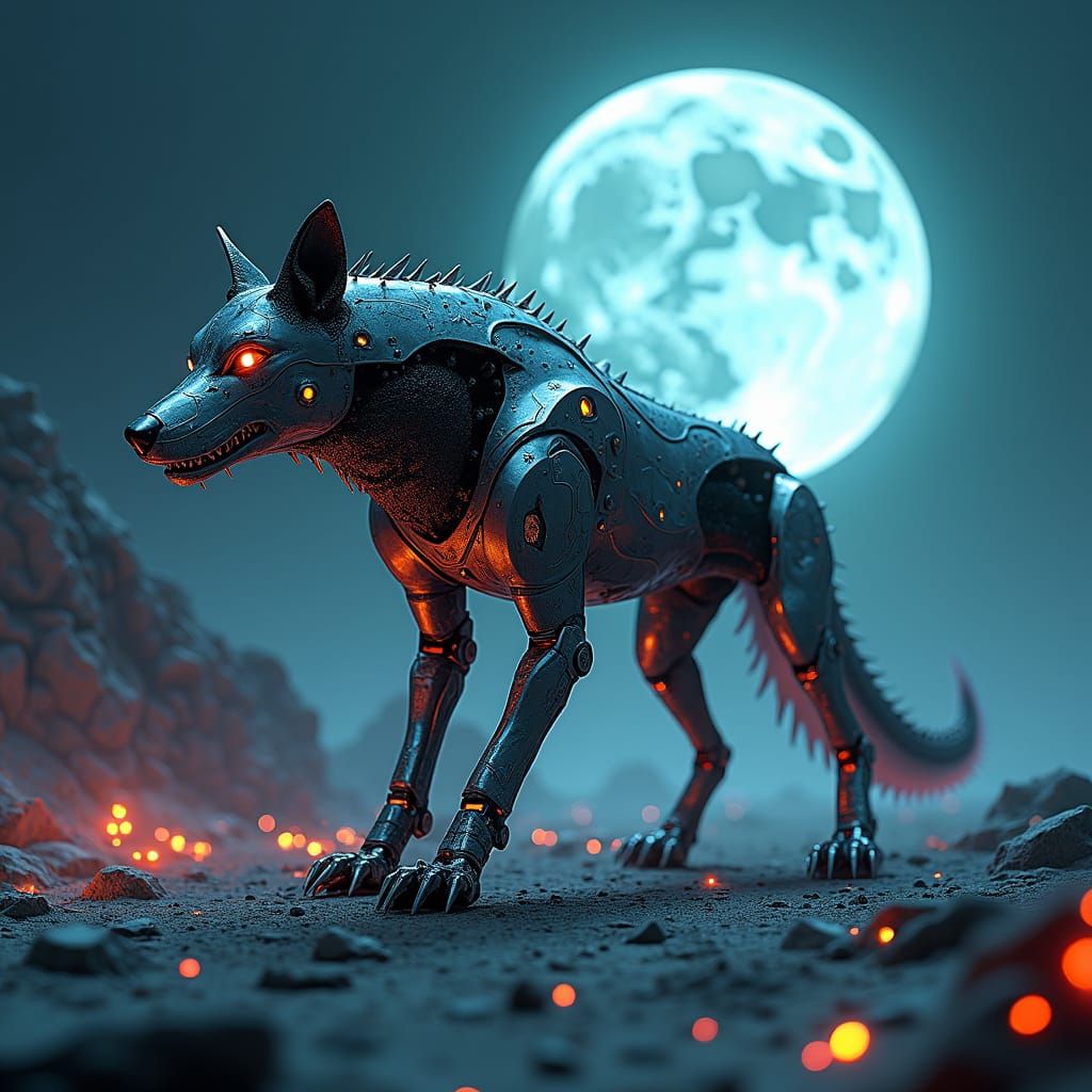 Cybernetic Wolf-Shark Hybrid on the Moon