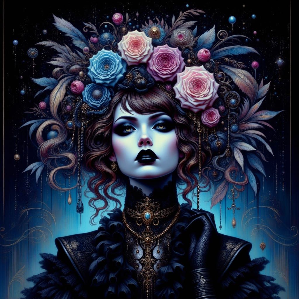 Ethereal Victorian Goddess in Cosmic Blackness