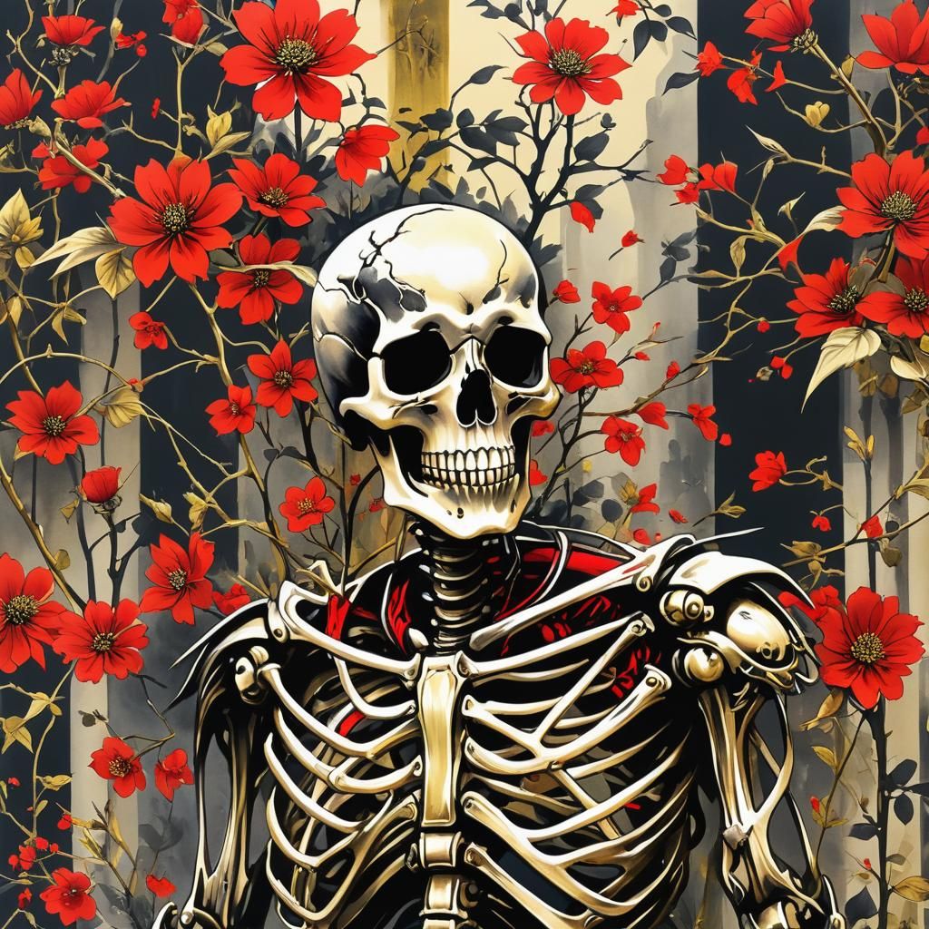 Gearpunk Skeleton Arcology in Chinese Ink Painting