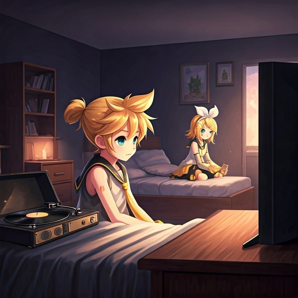 Kagamine Len and Rin in Bedroom Scene