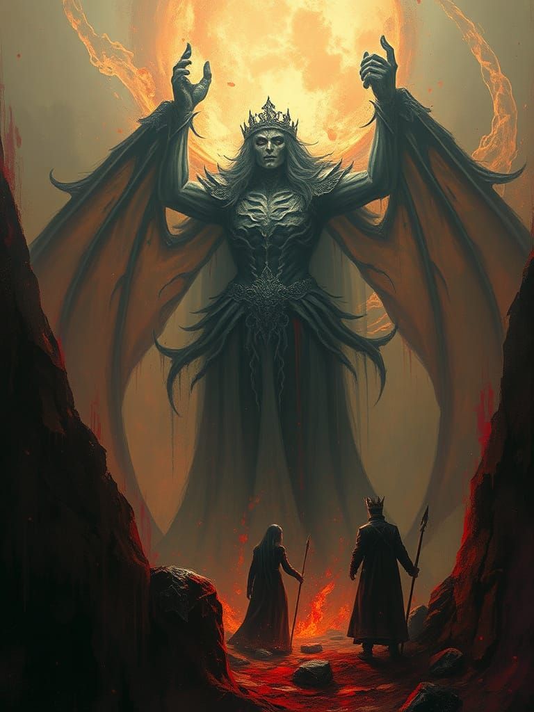 Lovecraftian Giant Princess with Crown in Dark Fantasy Style