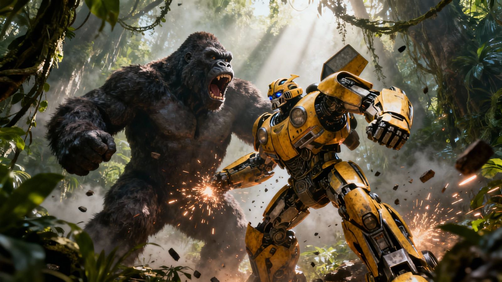 King Kong vs Bumblebee: Epic Jungle Battle in Cinematic Styl...