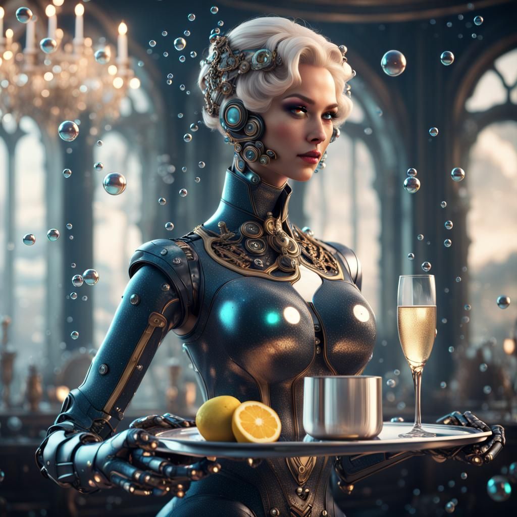 Futuristic Cyborg Butler Serves Champagne