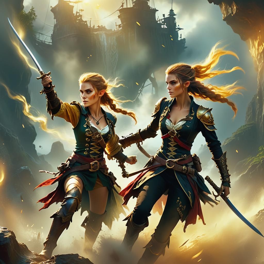 Pirate Elf Swings into Battle: Epic Digital Painting