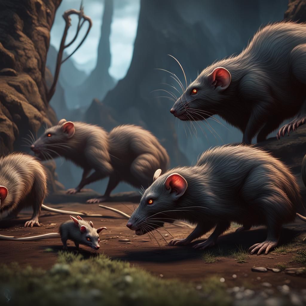 Demonic Giant Rats Stalking Prey in Matte Painting Style