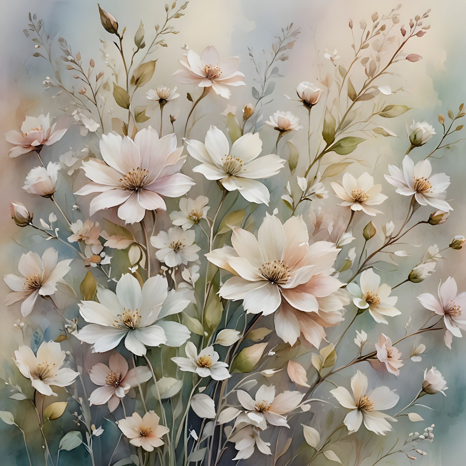 Soft Watercolor Flowers Fading to White