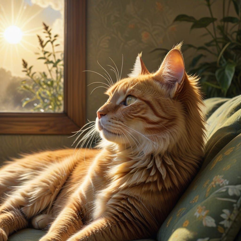 Surreal Orange Cat Basks in Heavenly Sunshine