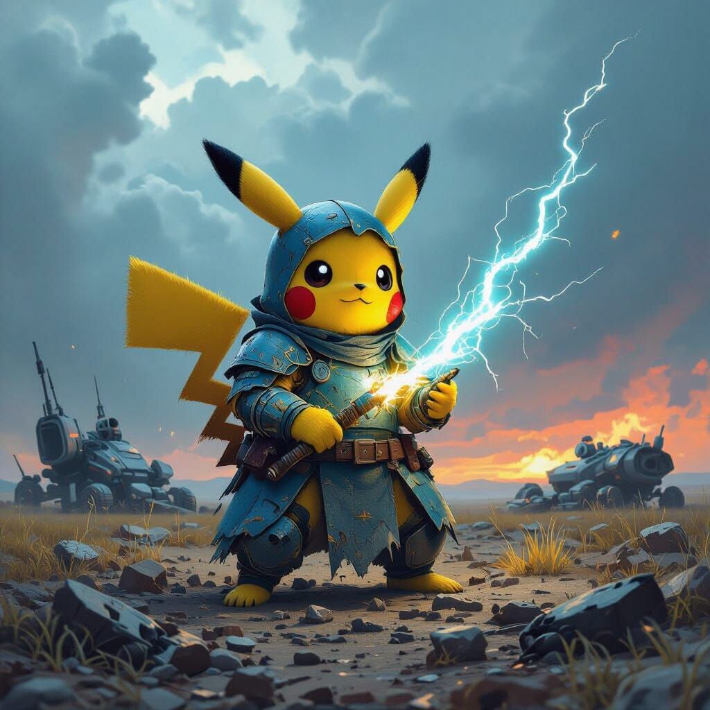 Battle-Scarred Pikachu Warrior on Alien Planet