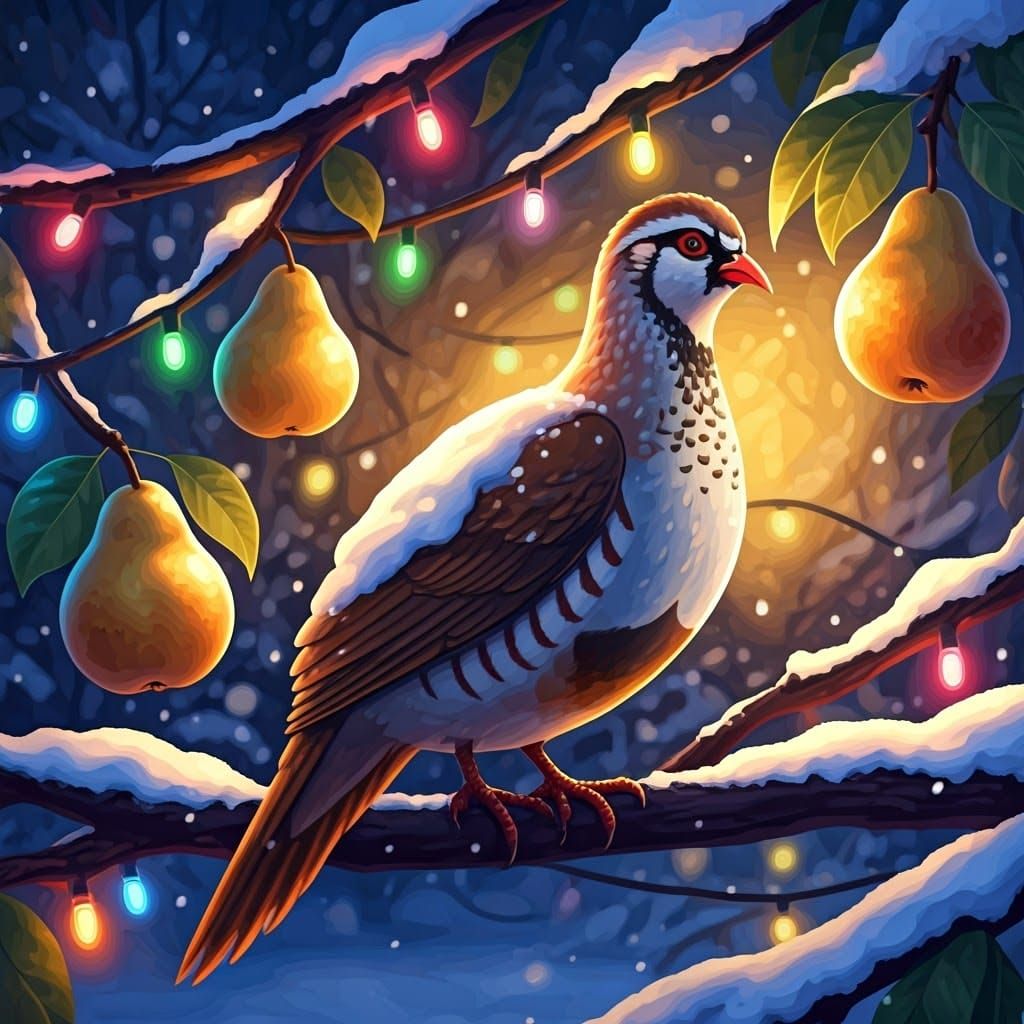Partridge in a Festive Pear Tree Scene