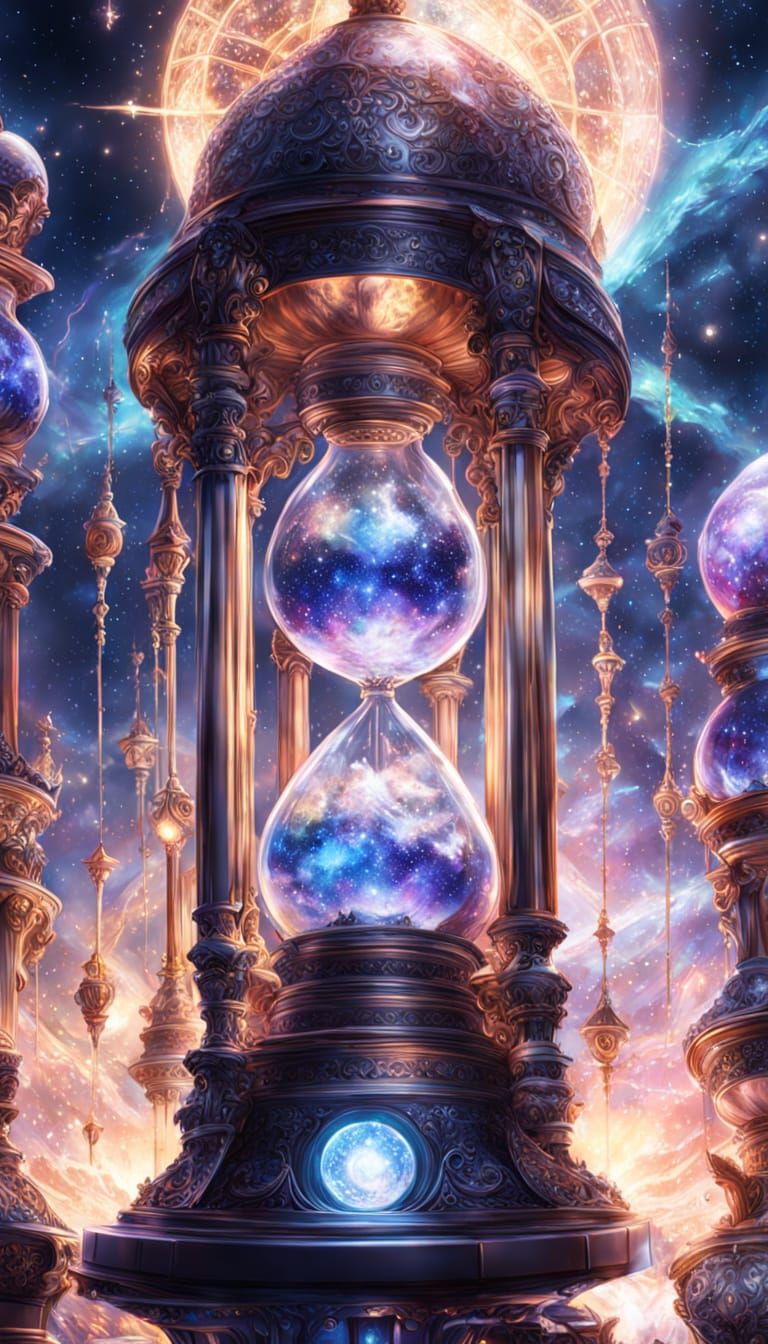 Ethereal Cosmic Hourglass in Vibrant 3D Anime Style
