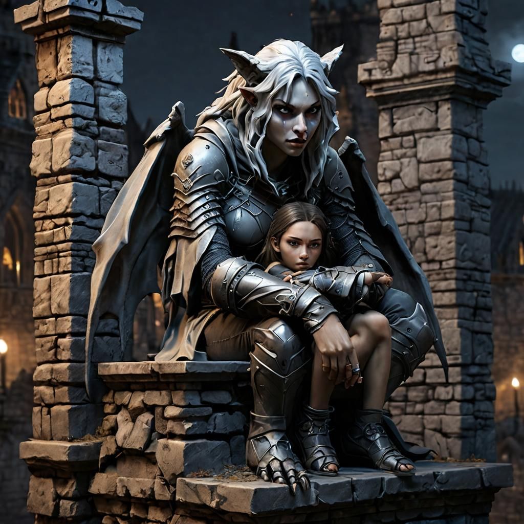 Gargoyle and Assassin in Dark Fantasy Style