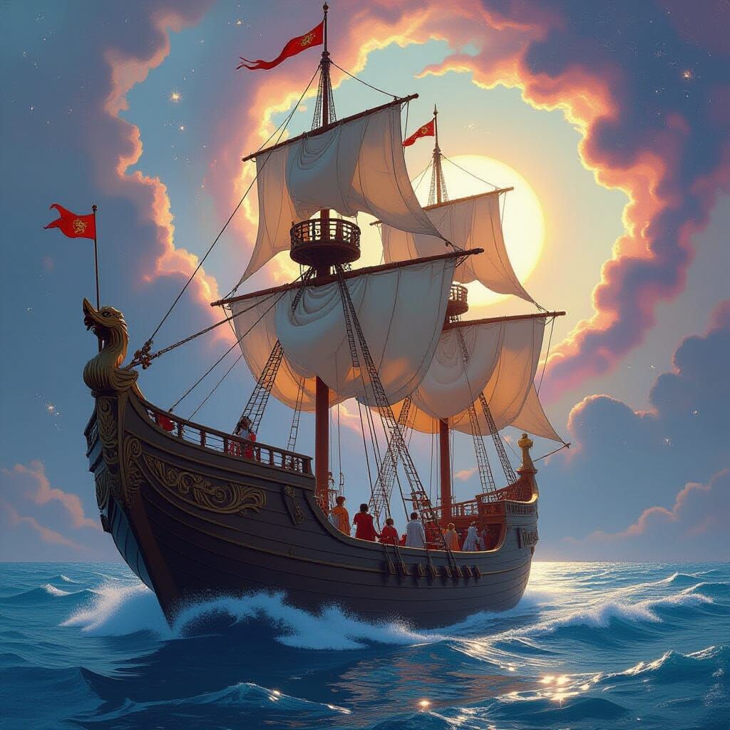 Roman Galley Navigating a Cosmic Nebula