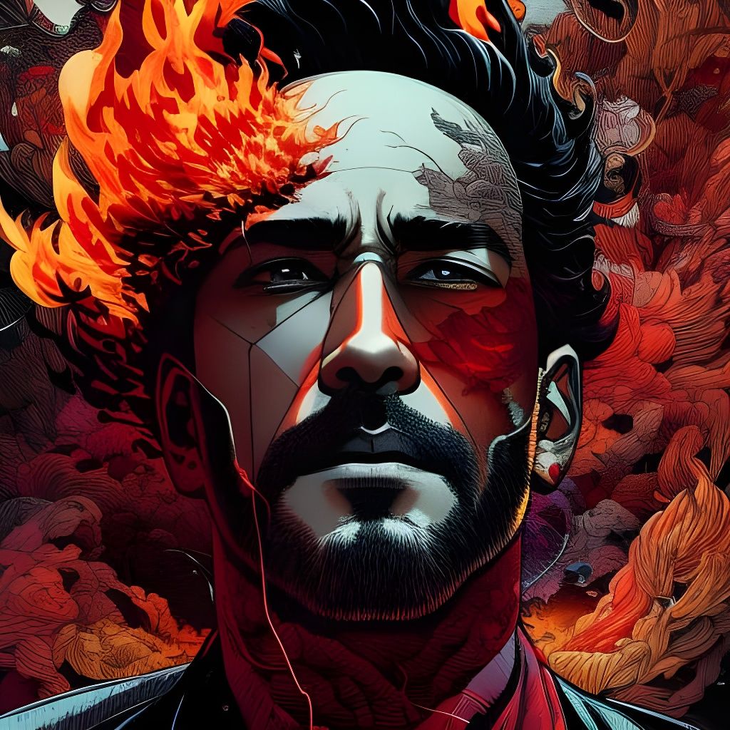Man on Fire: Surreal Dual-Color Horror Art