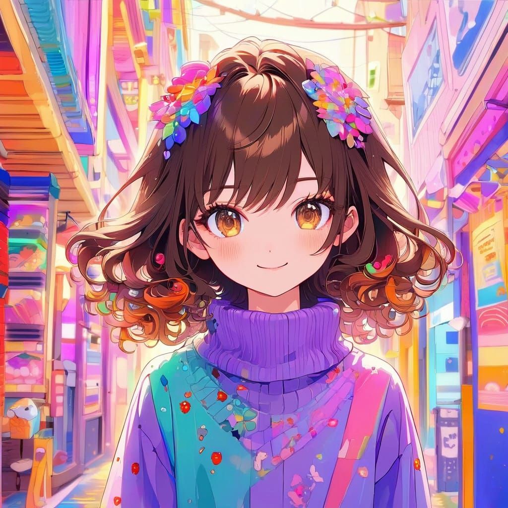Anime Girl with Vibrant Colors and Gentle Smile