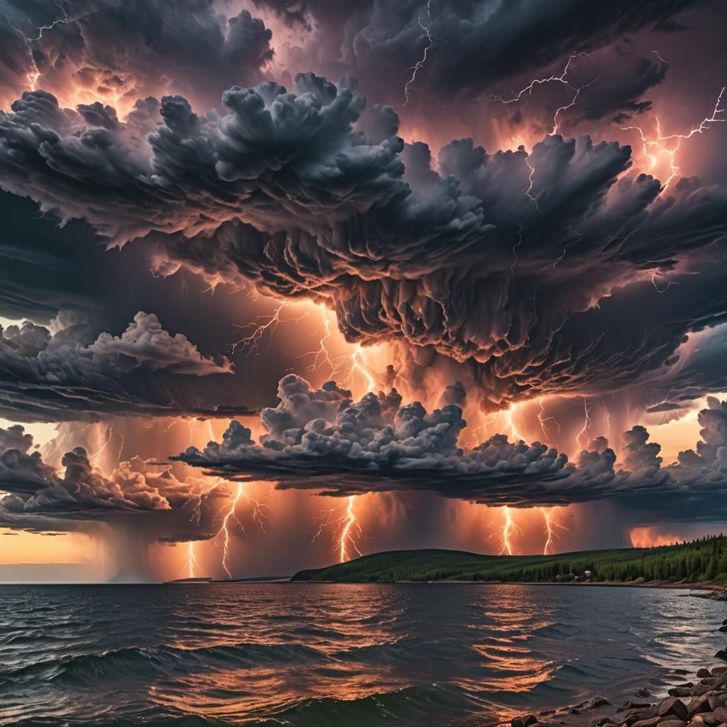 Dynamic Lightning Storm Over Lake Superior