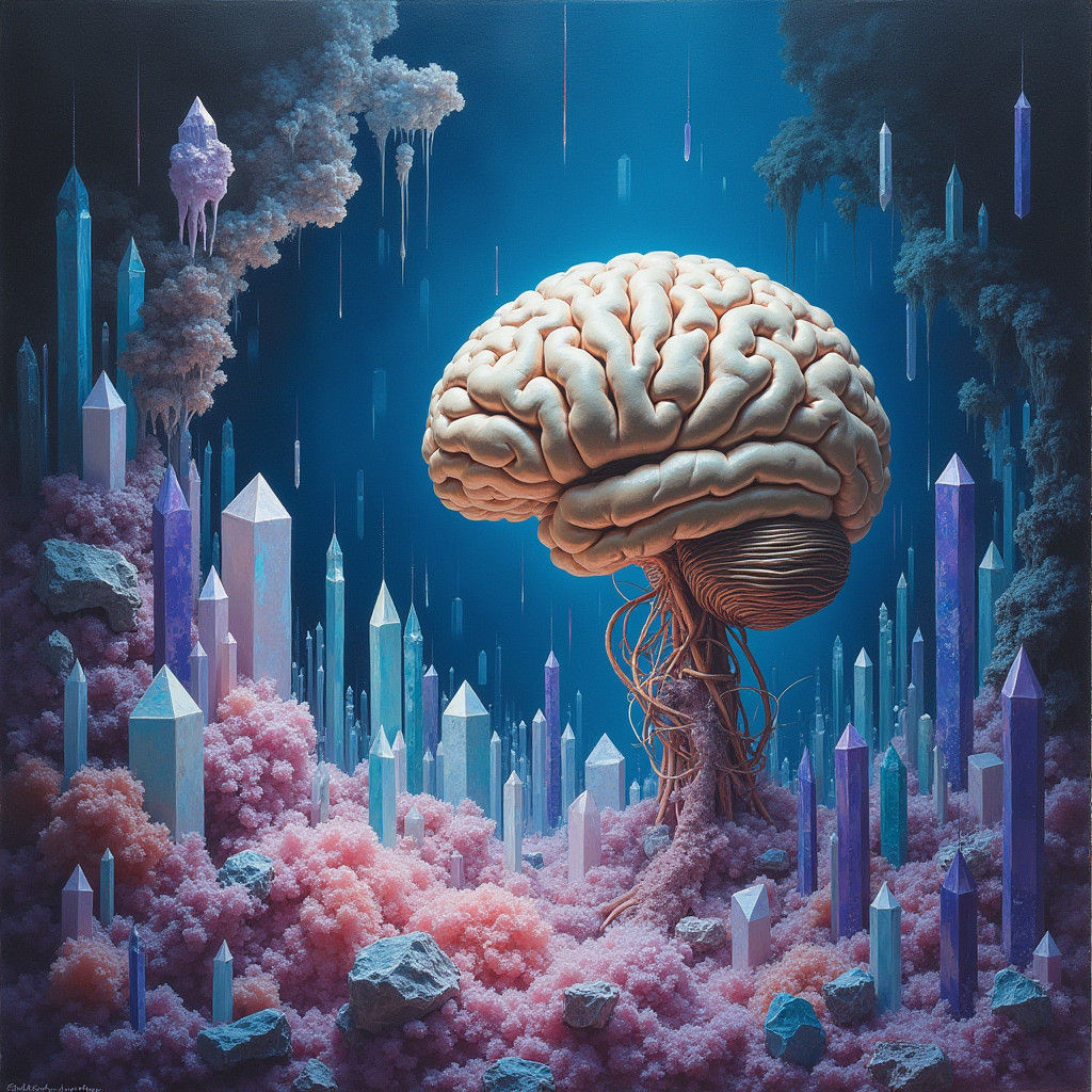 Crystal Brain in Surreal Dreamscape