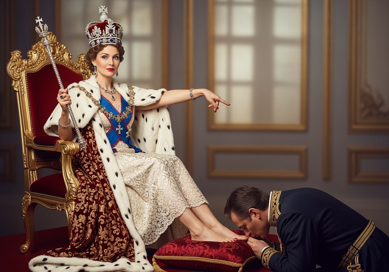 Opulent Russian Tsarina on Gold Throne, Royal Portrait